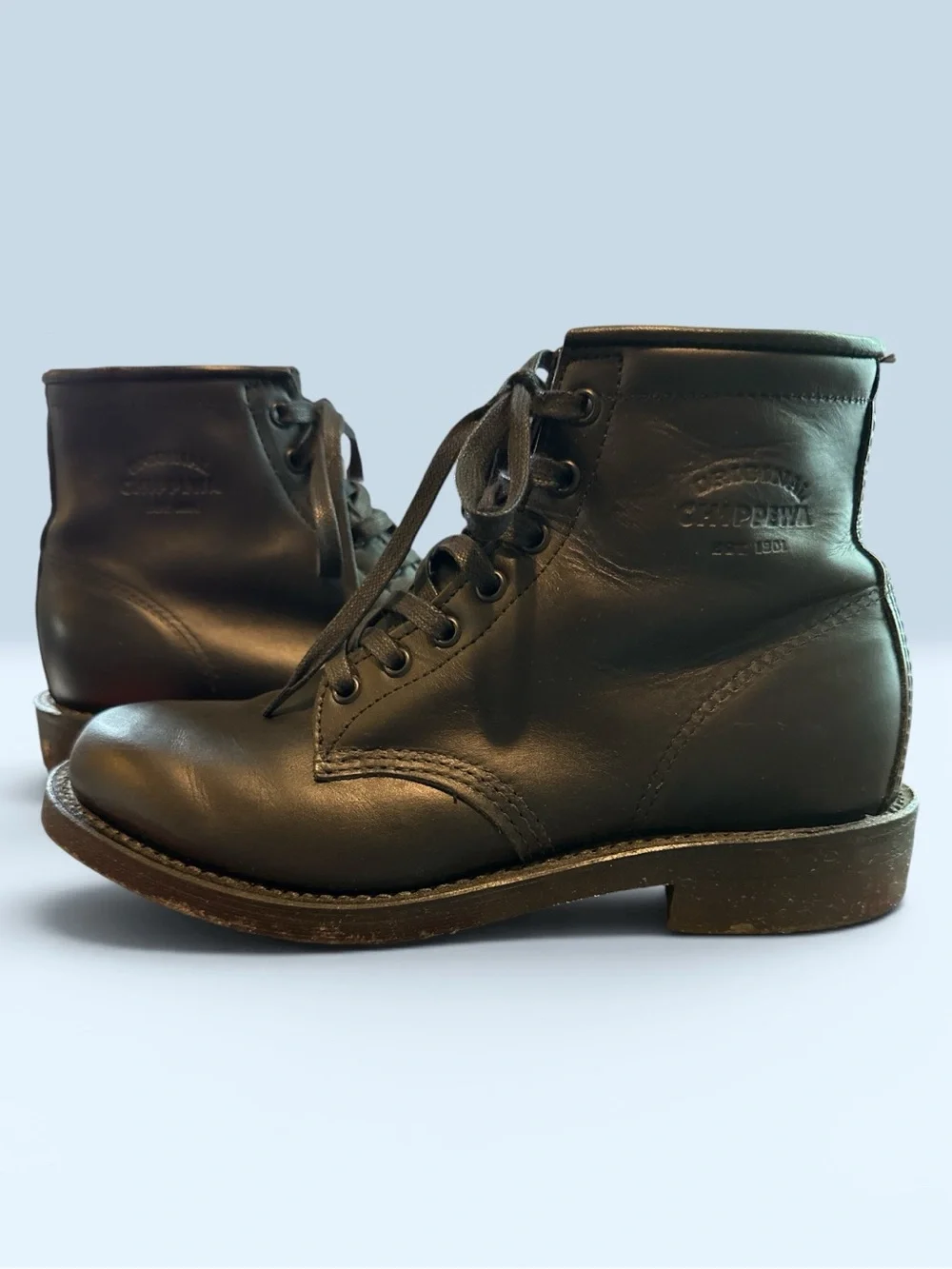 Chippewa Men's Black Leather Lace-Up Boots 7.5 D/Womans 9D